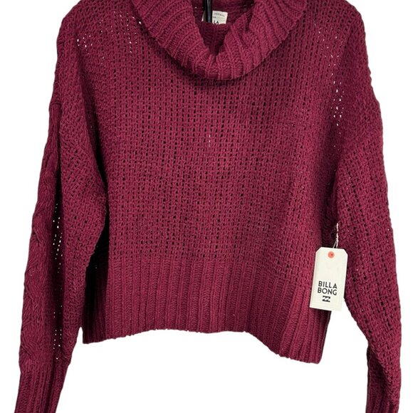 BILLABONG Cherry Moon Pullover Sweater Sz M Maroon Red Woven Knit Cowl Neck Cozy - Picture 2 of 9